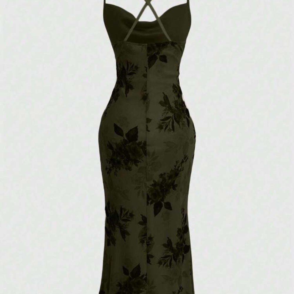ROMWE Backless Floral Dress in Olive